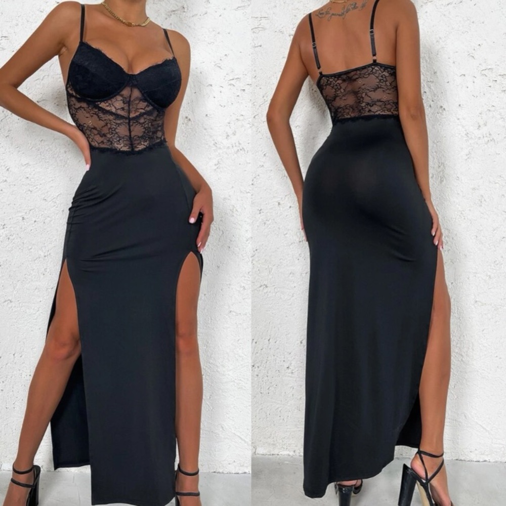 Black lace cami dress